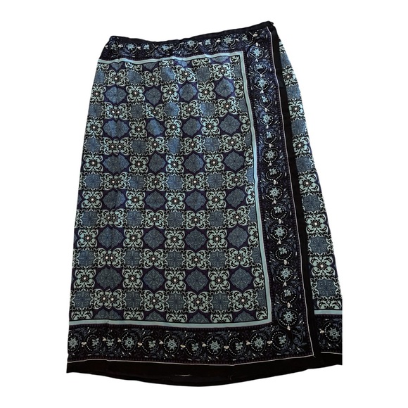 Sag Harbor Black and Blue Faux Wrap Pencil Skirt 17” Waist - 32”Length - Picture 2 of 7